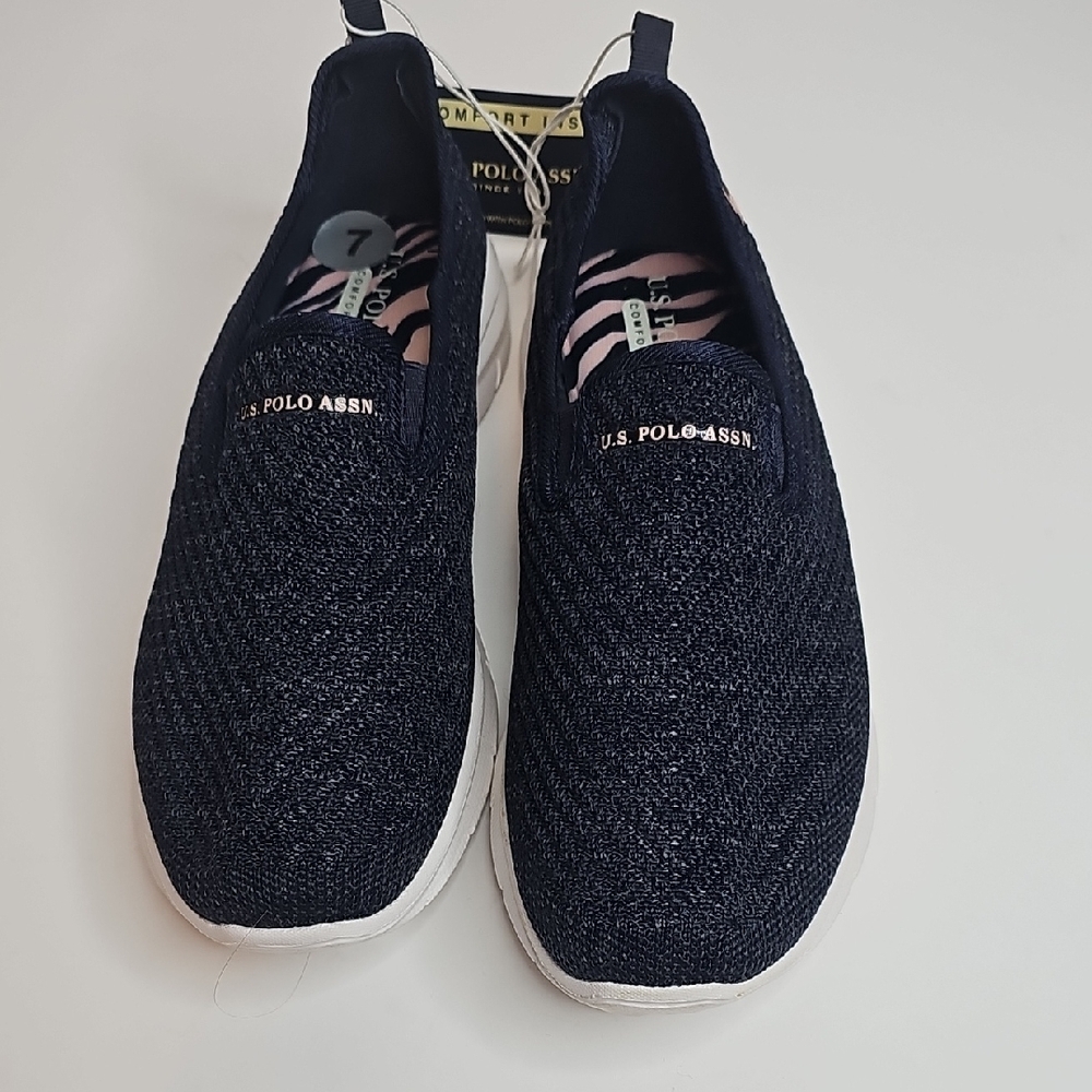 U.S. Polo Assn. Women's Dark Blue Knit Slip-Ons Size 7‎